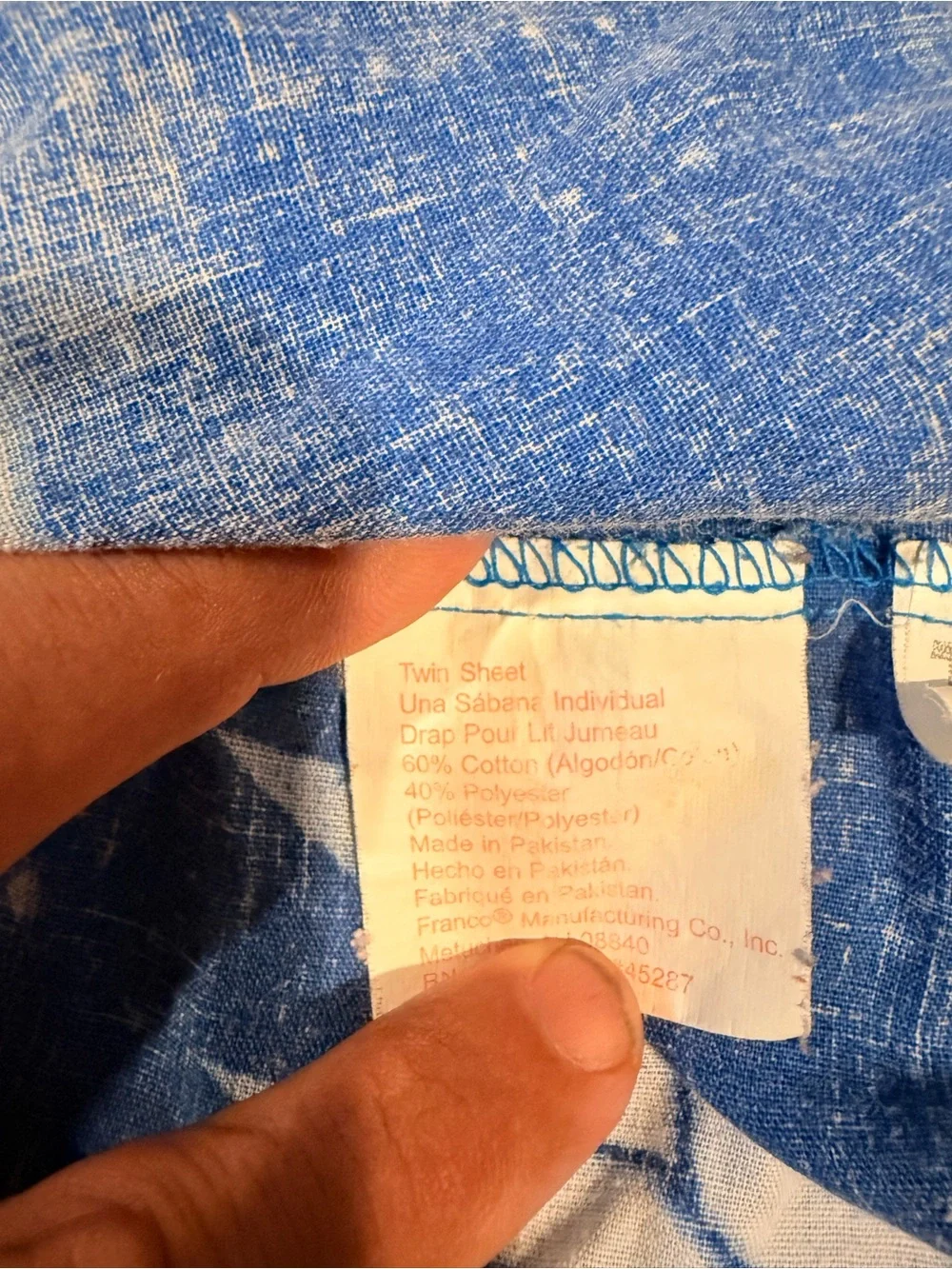 Blue Twin Sheet with White Heathered Texture